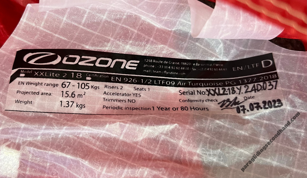Ozone XXlite2, 18, 2023, (67-105kg), 2h