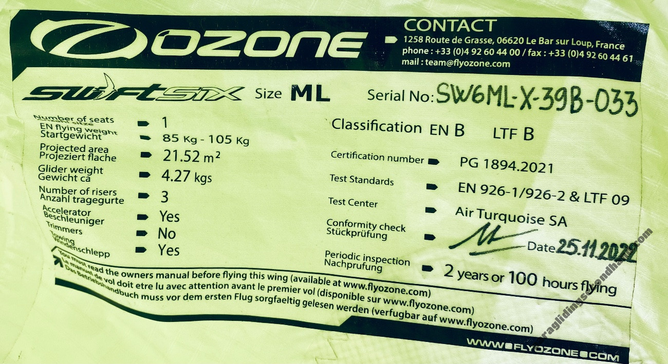 Ozone Swift 6, ML, 2022, (85-105kg), 75h