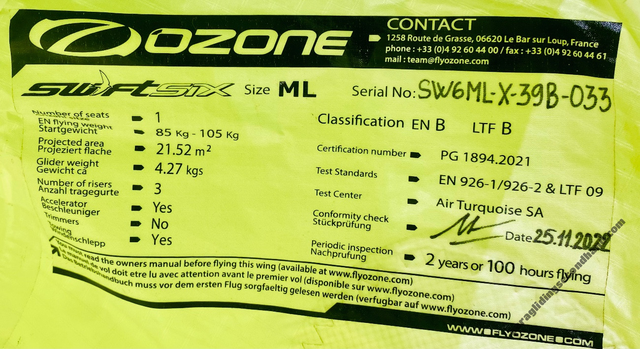Ozone Swift 6, ML, 2022, (85-105kg), 75h