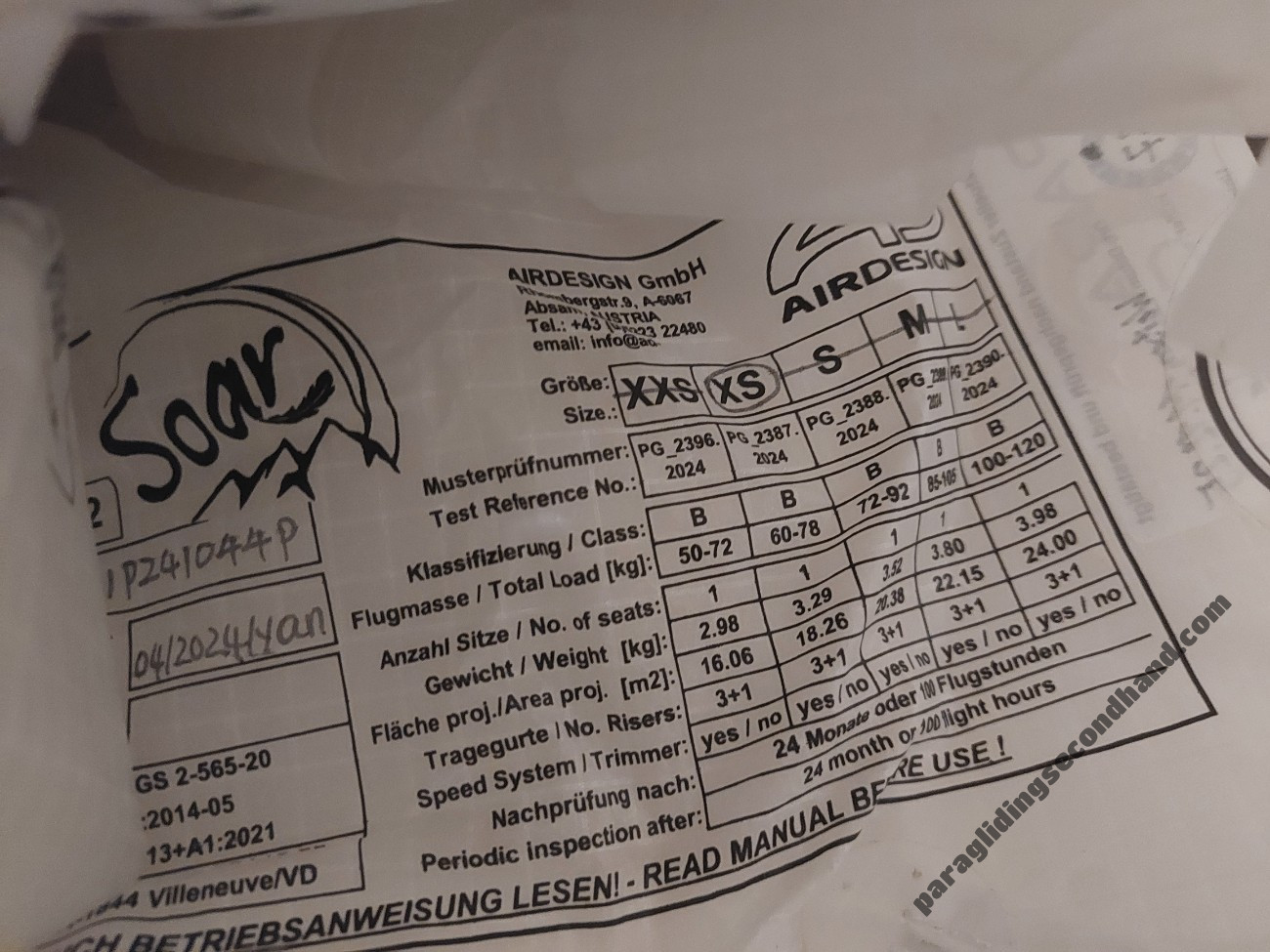 Air Design Soar 2, XS, 2024, (60-78kg), 125h