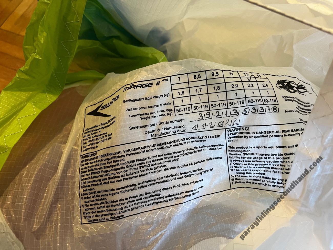 Swing Mirage 2 RS, 13, 2022, (60-150kg), 4h