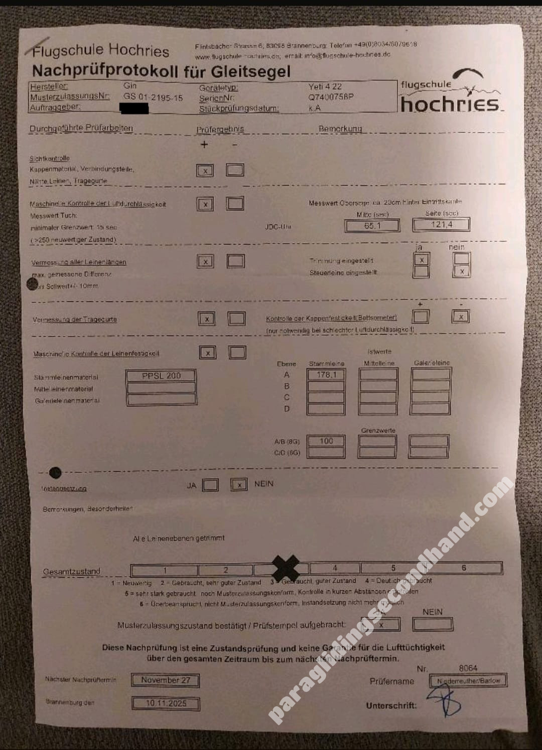 GIN Gliders Yeti 4, 22, 2019, (55-90kg), 200h
