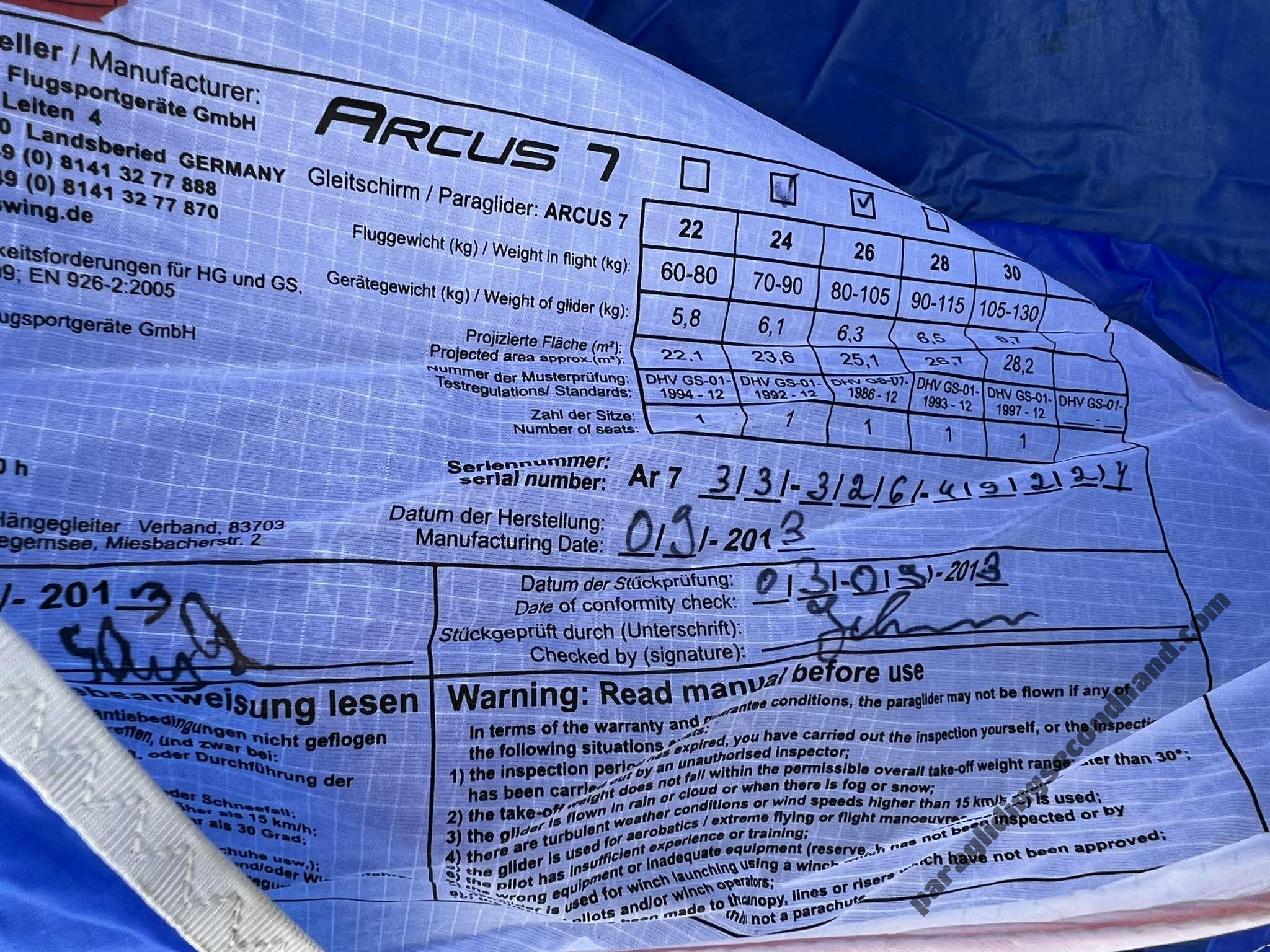 Swing Arcus 7, 26, 2013, (80-105kg), 1h