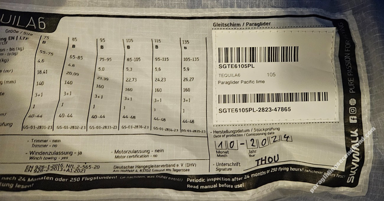 Skywalk Tequila 6, 105, 2024, (85-105kg), 170h