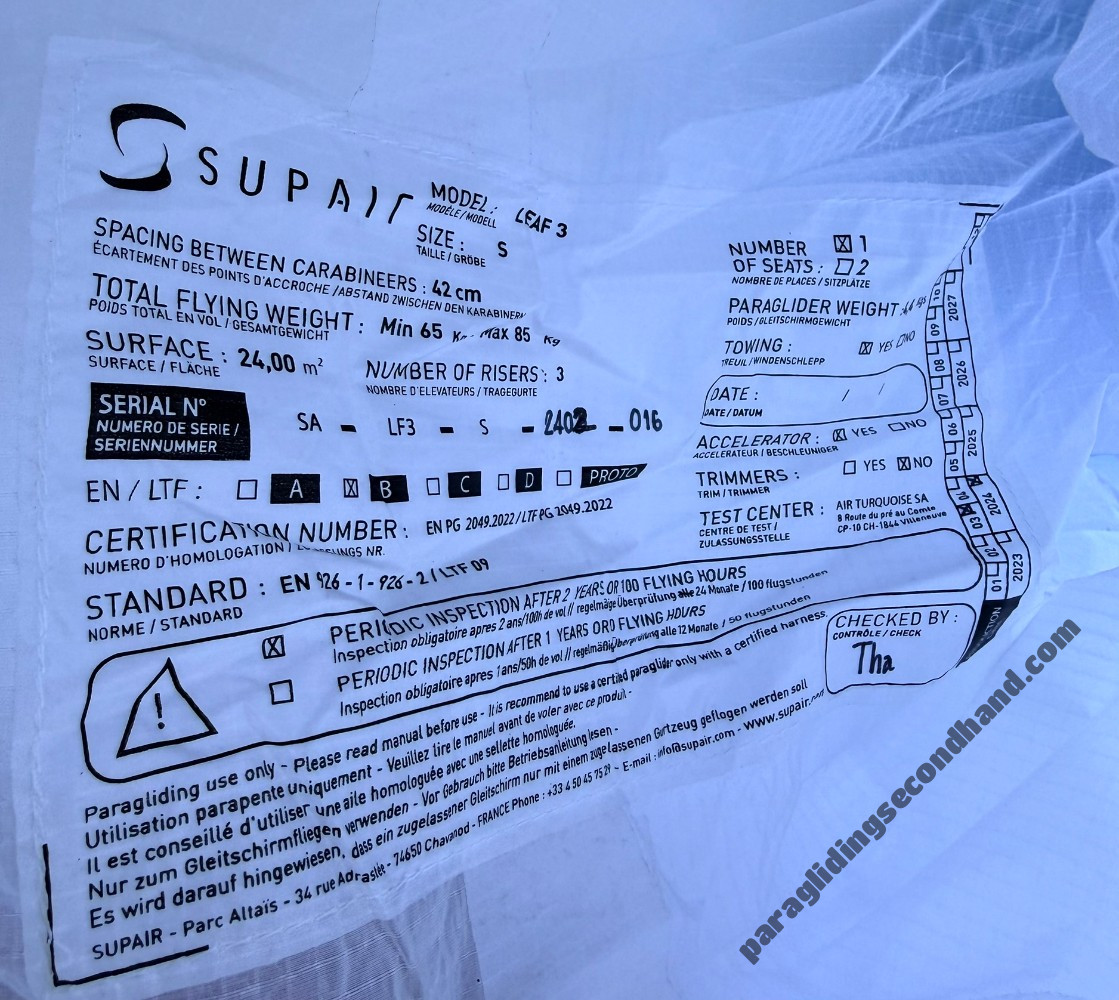 Supair Leaf 3, S, 2024, (65-85kg), 10h