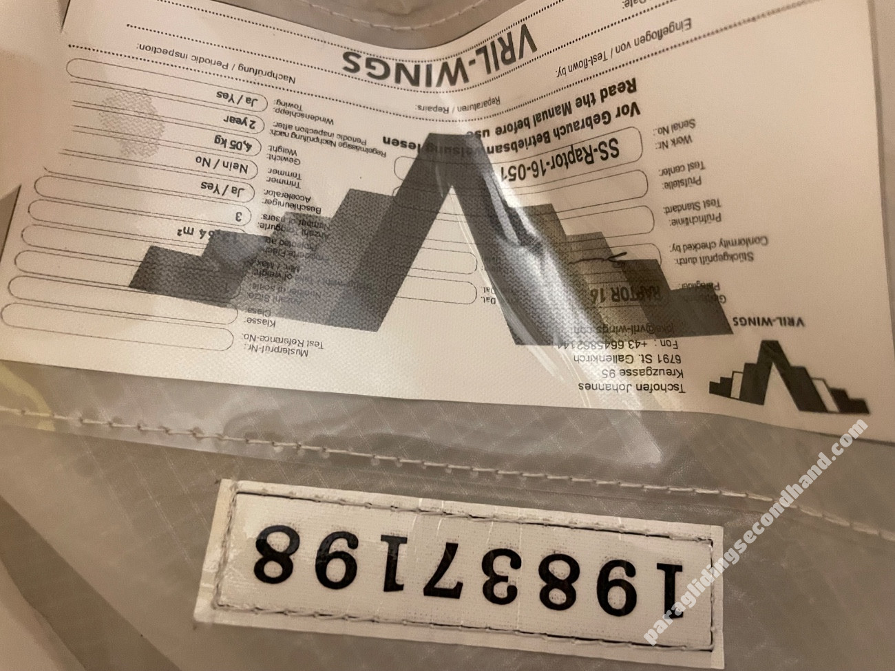 Paraglider Viril Wings Raptor, 16, 2025, (55-125kg), 5h