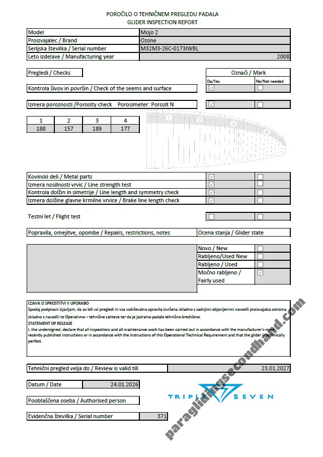 Ozone Mojo 2, MS, 2008, (80-100kg), 150h