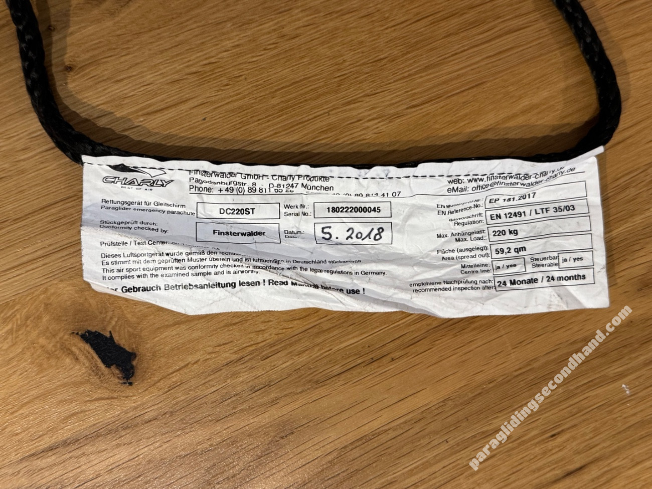 CHARLY TARGETcross 220 ST – Tandem Steerable Reserve Parachute