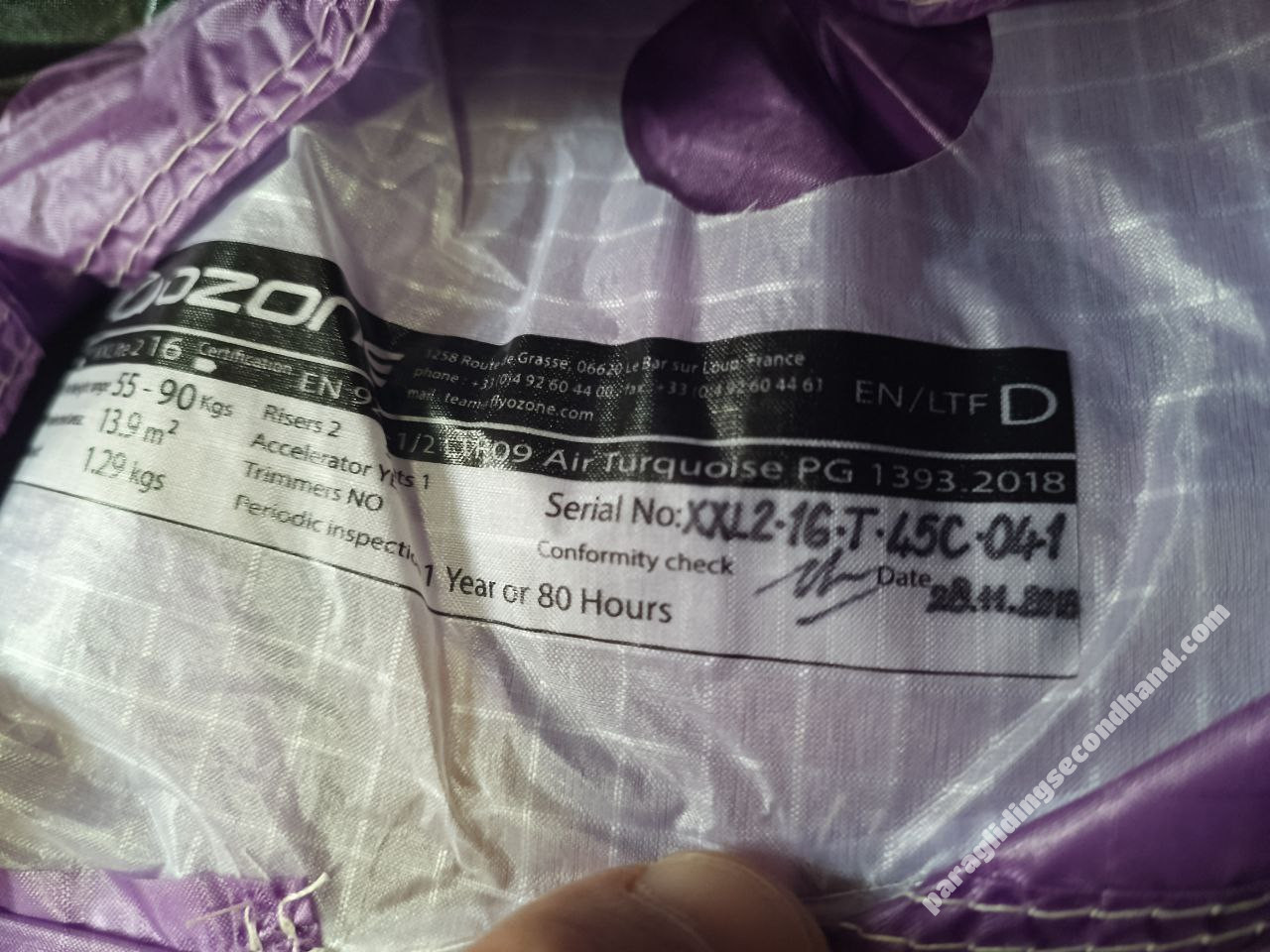 Ozone xxlite 2, 16, 2018, (55-90kg), 5h