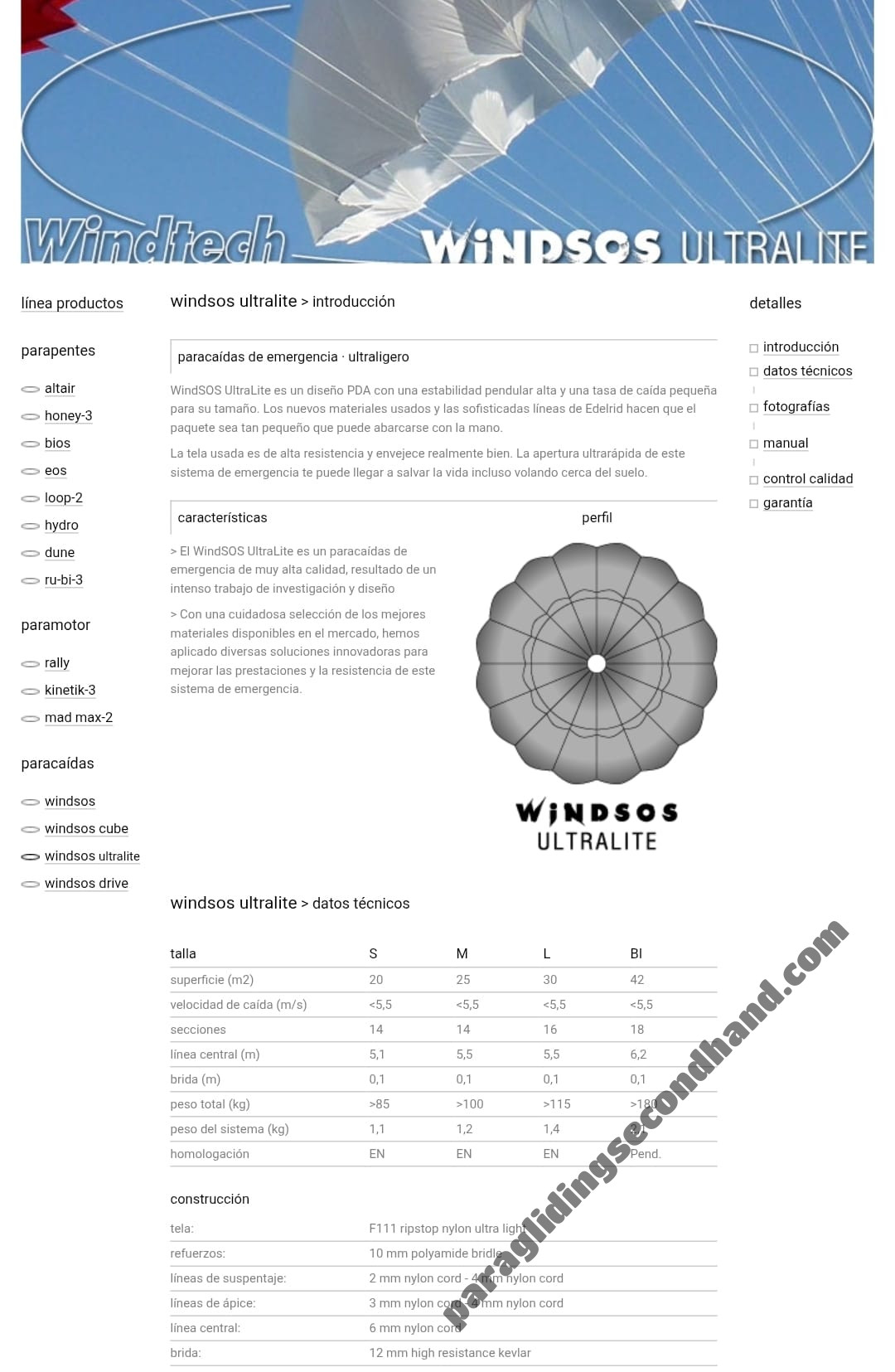 Paracaídas modelo Wondsos Ultralute <115